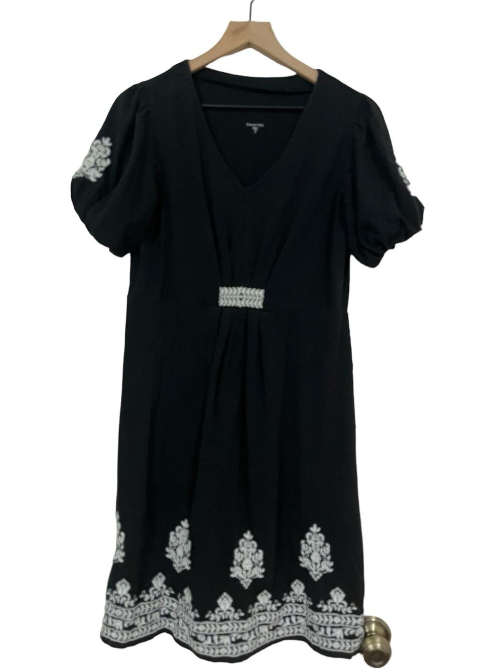 Garnet Hill Womens Orion Embroidered Knit Dress Black Size Small